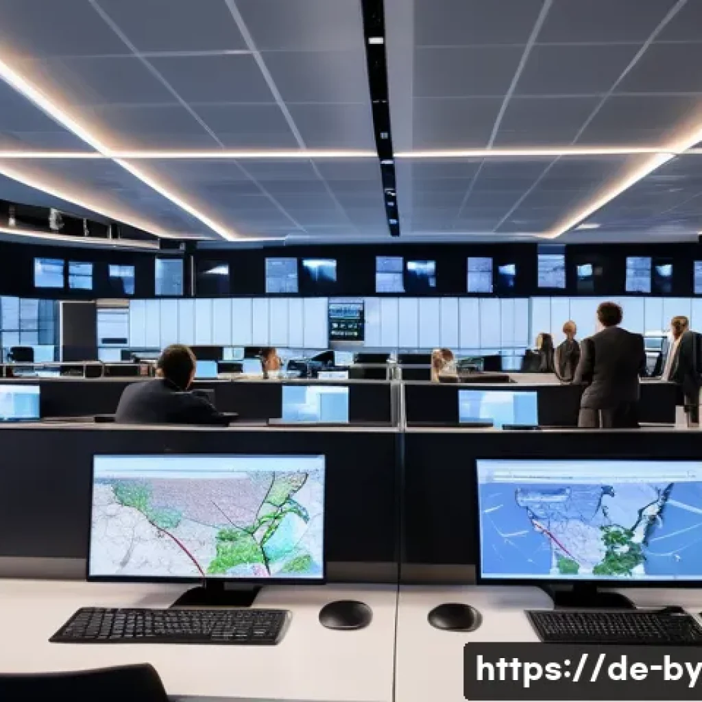 가짜뉴스에 대한 시민의 책임 - A modern German newsroom with diverse journalists working collaboratively, multiple computer screens...