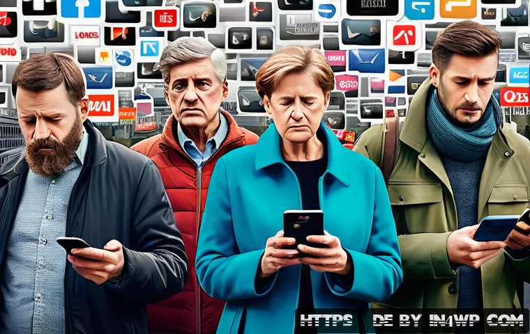 사례 분석  유명한 가짜뉴스 이야기 - A detailed digital illustration showing a diverse group of German citizens in a modern urban setting...